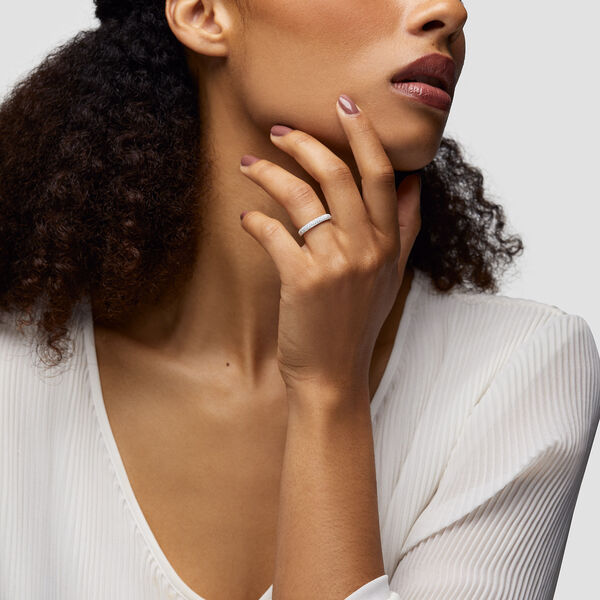 Three-Row Pav&eacute; Wedding Band